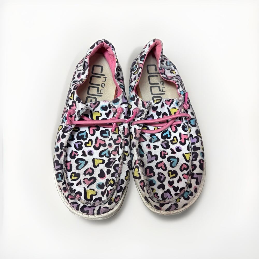 Hey Dude Wendy Youth Girls Shoes Y3 L4 Heart Leopard Print Pink